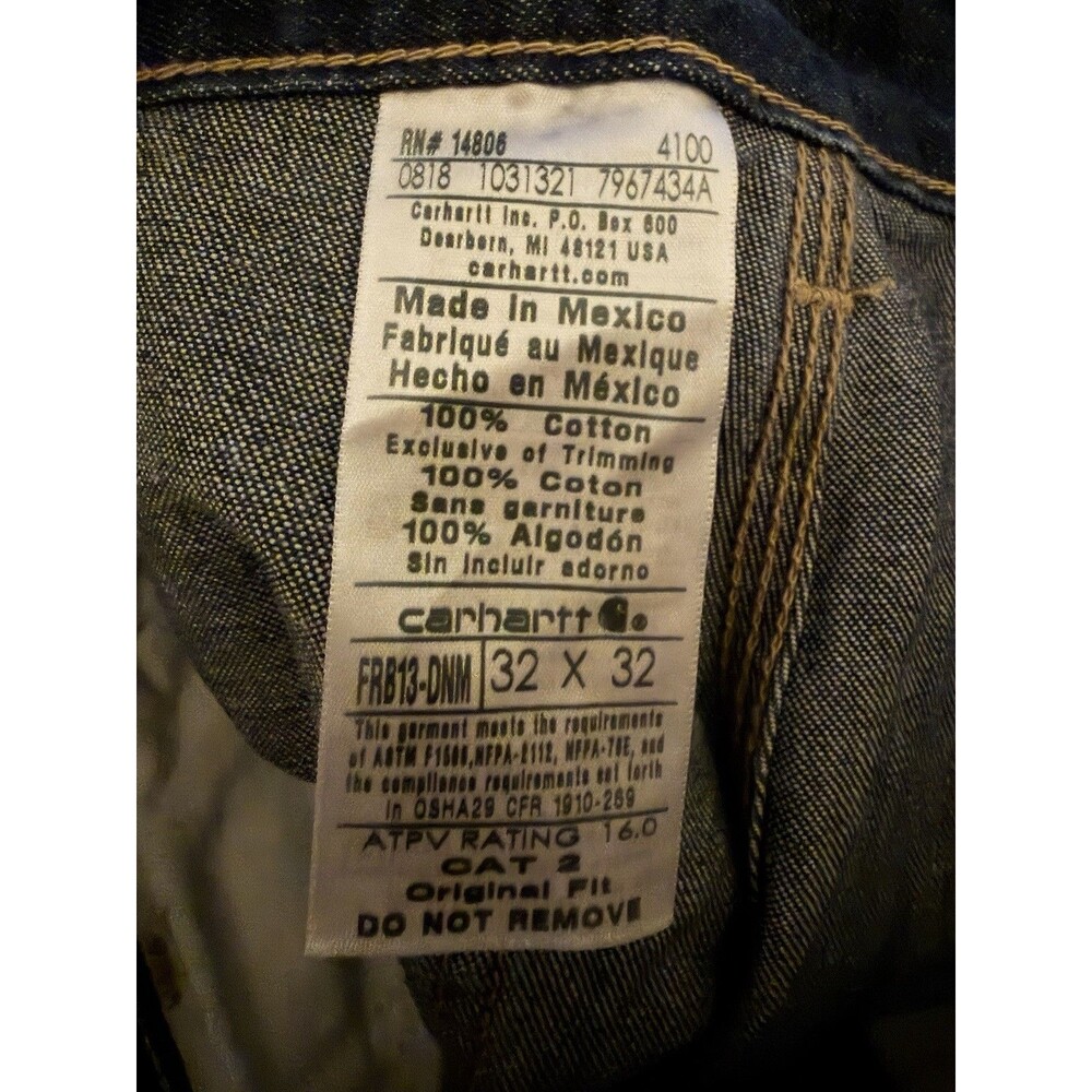 NEW Carhartt Flame Resistant Signature Denim Dungaree Size 32 X 32 Jeans Mens - Picture 7 of 7